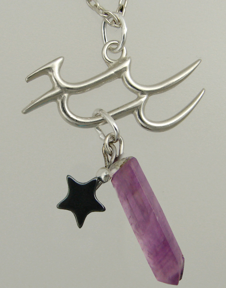 Sterling Silver Virgo Pendant Necklace With an Amethyst Crystal And a Black Onyx Star